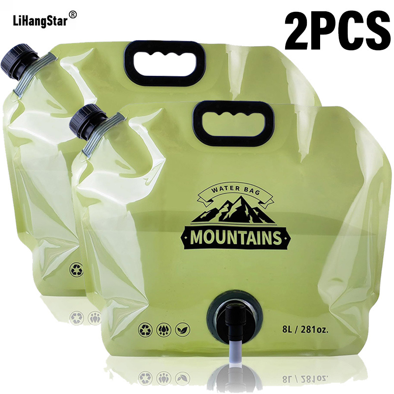 TEMU 2pcs 8l Portable Water Bucket With Faucet - Foldable, Lightweight, And Durable Pet Material; Water Storage Bag For Camping And Travel; Hiking