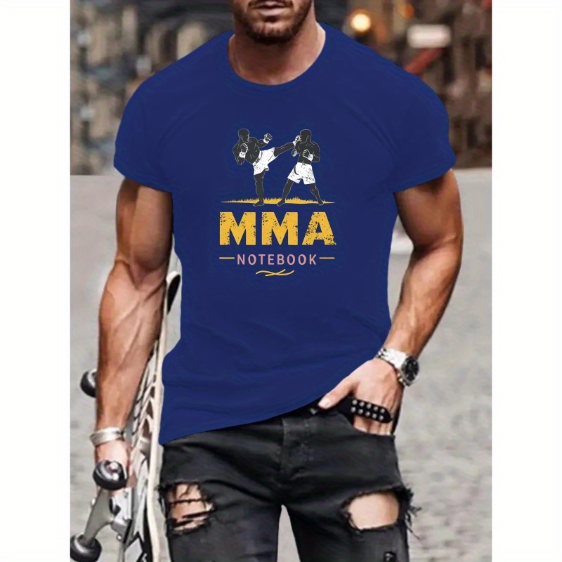 

Men's Mma Graphic Tee, Casual Crew Neck Short Sleeve T-shirt, 100% Polyester Knit Fabric, Stretch, Regular Fit, Summer Season - 150gsm