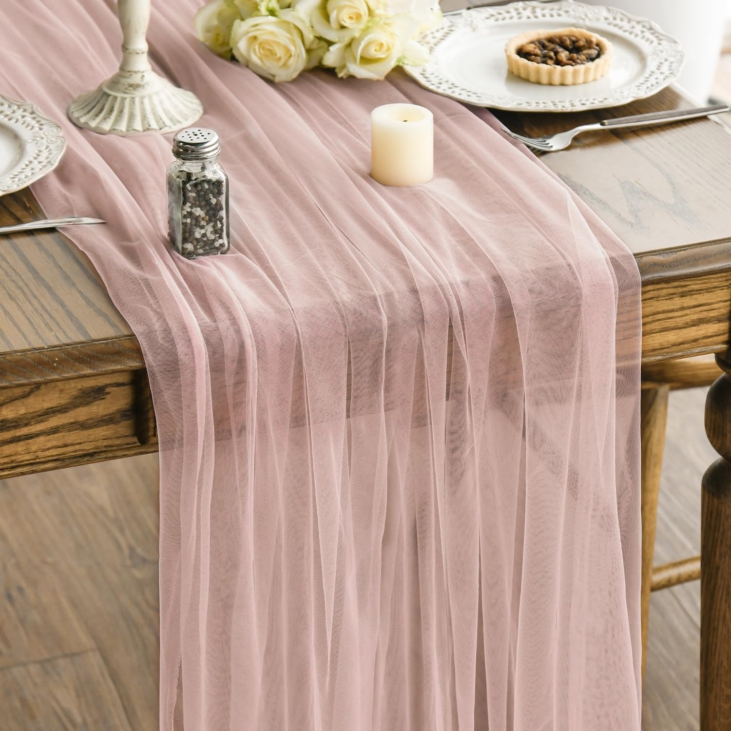 120-inch Dusty Rose Gauze Table Runner, Perfect For Seasonal Kitchen And Dining Decor For Holidays, Weddings, Birthdays, And Baby Showers