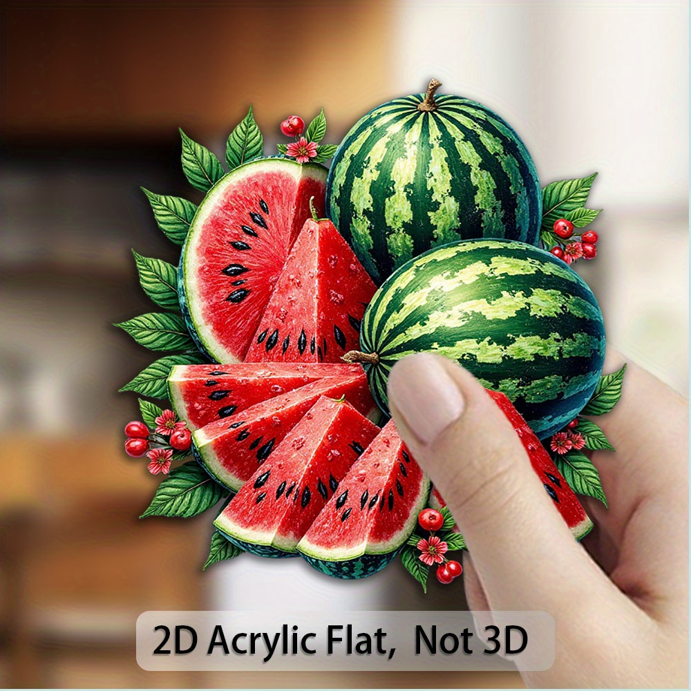 TEMU 2d Flat Printing 1pc 2d Plane Acrylic Fridge Magnet, Vibrant Fruit Theme Decoration, Refrigerator Sticker, Color, Watermelon Pattern, Suitable