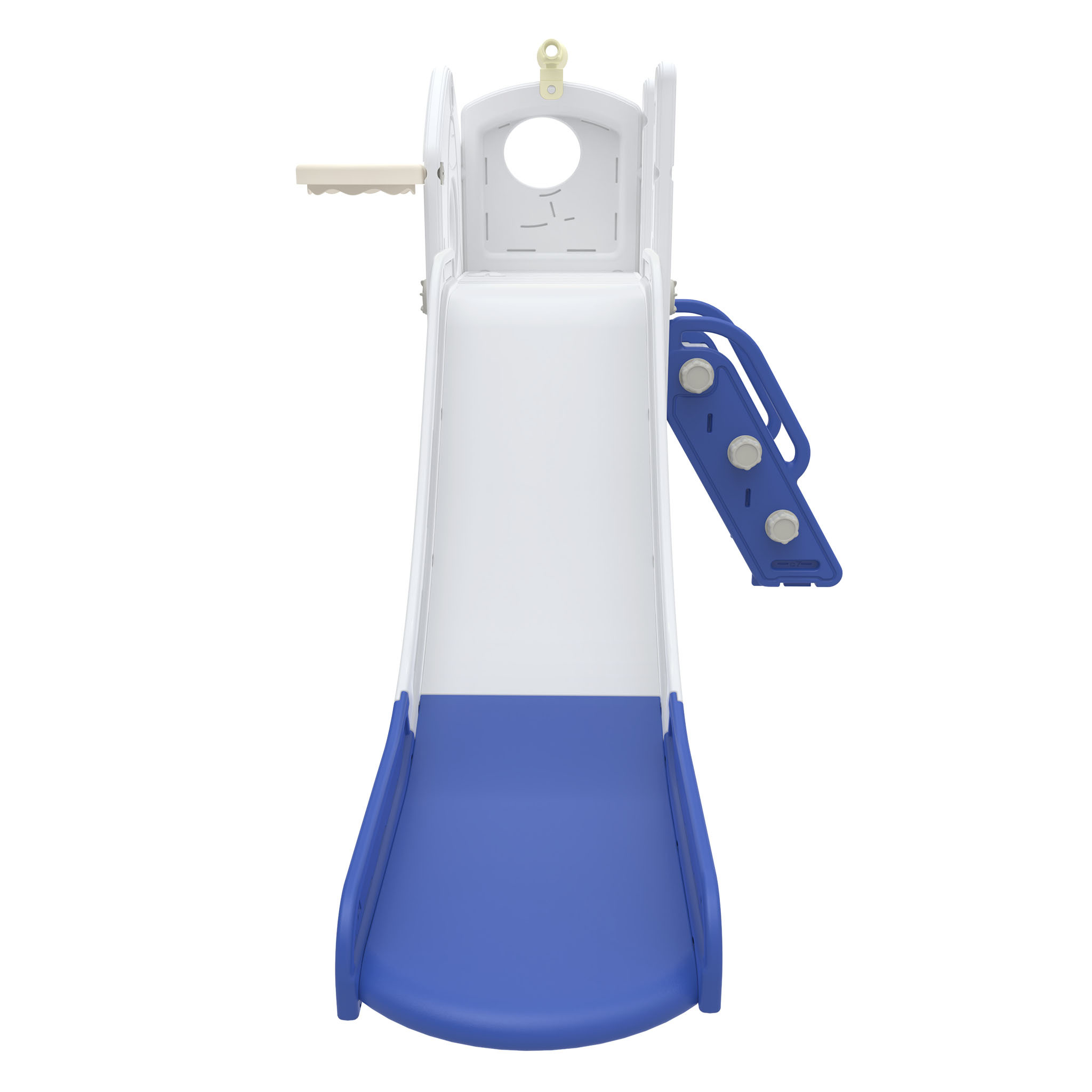 Image of Large Slide Combination Play Amusement Equipment, Including Slide, Basketball Hoop, Stairs, And Storage Space, Suitable For Indoor And Outdoor Use, 154x68x86cm