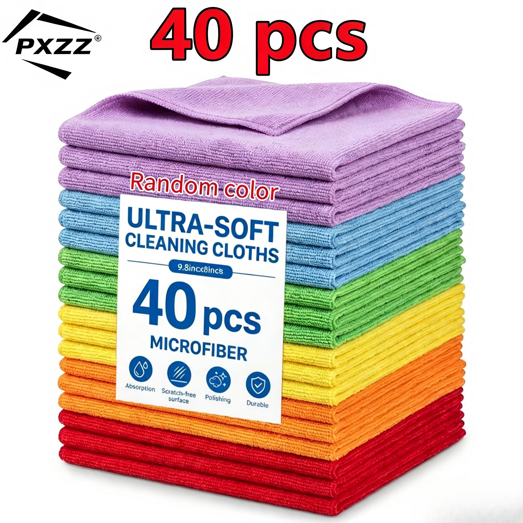 TEMU 40pcs Reusable Random Color Microfiber Cleaning Cloths, Soft, Absorbent, And Scratch-resistant. Suitable For Kitchen, Furniture, And As