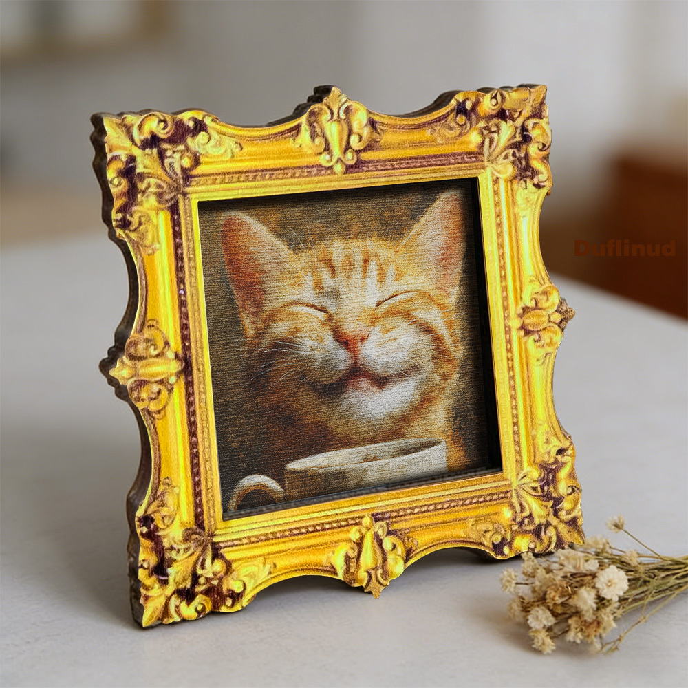 TEMU 1pc Wooden Cat Coffee Cup Fridge Magnet, Wooden Mini Decorative Painting, Wooden Fridge Sticker, Home Kitchen Decor, Holiday Gift, Cute And Fun