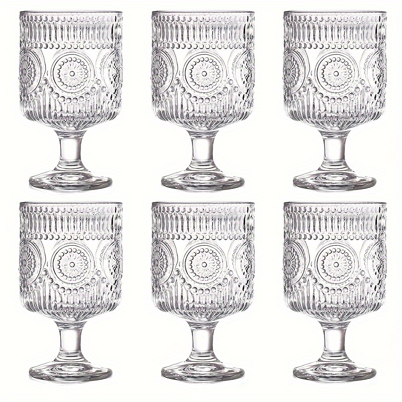 Image of 6pcs Set, 8oz Style Glass Cup, Floral Wine Glass, Transparent Glass Cup Set, Drinking Glass Cup, Bar Glass Cup For Ice Tea, Wine, Beer, Juice, Cocktail, Whiskey