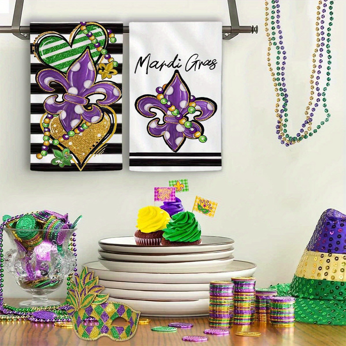 

2-pack Mardi Gras Kitchen Towels, 18x26 Inch, Super Soft Polyester Non-woven Fabric, Modern Oblong Hand Towels With Cartoon Theme, Hand Wash Only, Mardi Gras Masquerade Mask Carnival Home Decorations