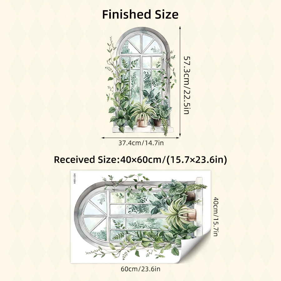 1pc Pvc Watercolor Simulation Green Plant Wooden Window Pattern Art Wall Stickers, Removable Decals For Bedroom, Living Room & Bathroom Wall Decor & Home Aesthetics