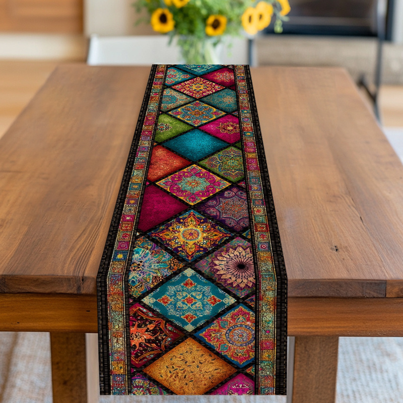 TEMU Table Runner,table Cover,bohemian With Ornate ,multicolored Tone,for Spring, Summer, Birthday, Wedding, Party And More,suitable For