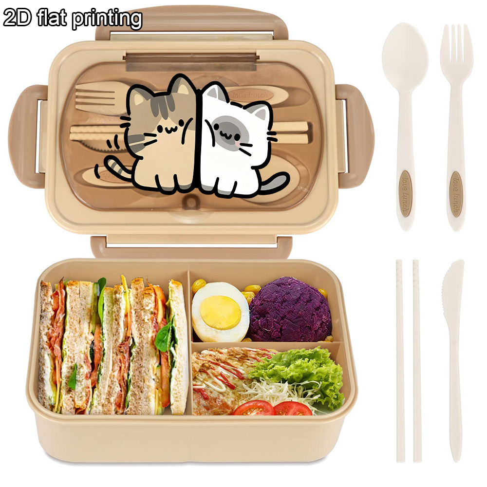 TEMU 1pc Bento Lunch Box, Cat Themed Reusable Lunch Box, Suitable For And Outdoor Picnic, Cartoon Print