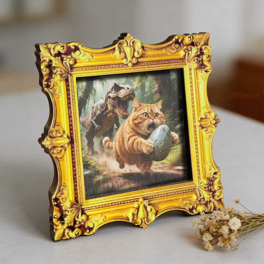 TEMU 1pc Wooden Adorable Hugging Egg Running, Rex From Behind, Mini Decorative Fridge Magnet, Fun Prehistoric Adventure Scene, Wooden Fridge Magnet,