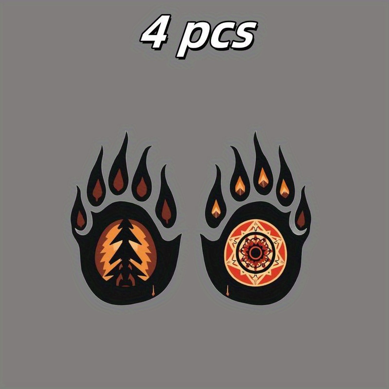 TEMU 4pcs Autocollants de Transfert Thermique Patte d'Ours Tendance, Motif Arbre et Mandala, Transfert Thermique Durable Adapté aux T-Shirts, Sweat à