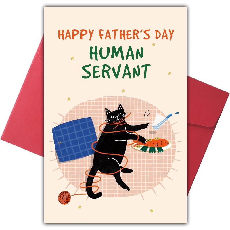 TEMU 1pc Greeting Card + Envelope, Funny Cat Dad Father's Day Card, Cute Father's Day Card For Cat Lovers, Dad Gifts For Men Husband