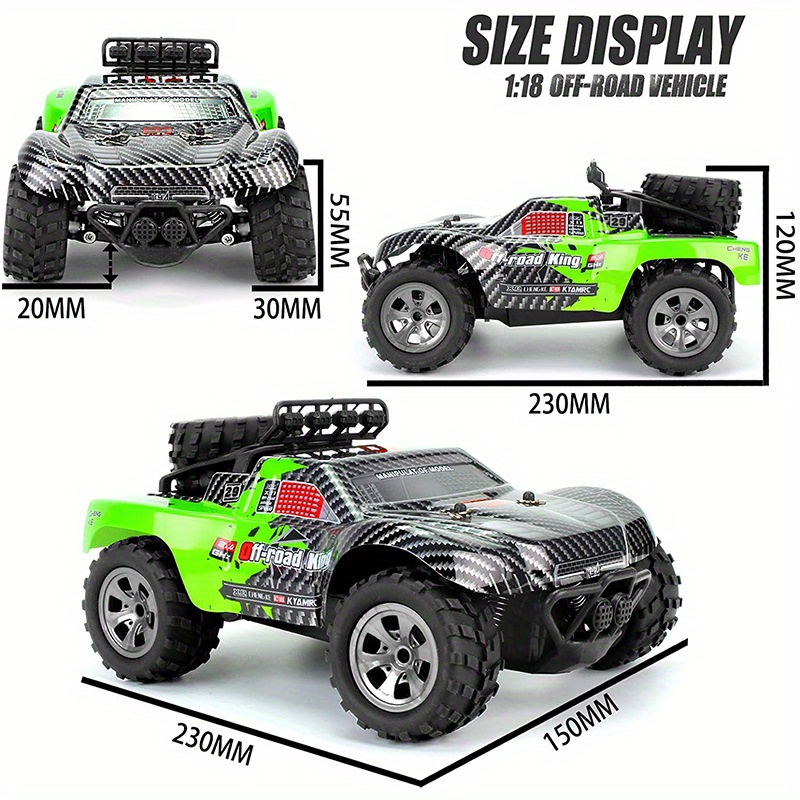 KYAMRC1:18 MPH High-Speed Off-Road RC Car - 2.4G Short Car Racing Climbing Vehicle, 4-Wheel Off-Road Design, USB Rechargeable, 4 Colors (Red/Green/Blue/White) for Outdoor Adventures, Adventure Gear, Durable Plastic Body