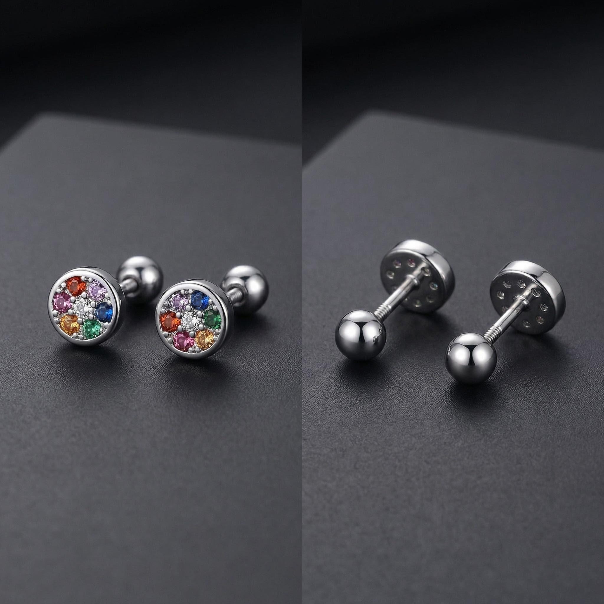 Women's 925 Sterling Silver Round Screw Back Stud Earrings — Classic Design