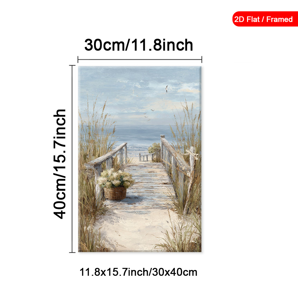 TEMU 2d Flat, 2d Flat, 1pc Framed Beach Path Wall Art, Seagull Decorations Paintings Poster, Coastal Art Prints, Wall Arts, Modern Wall Decor, Retro