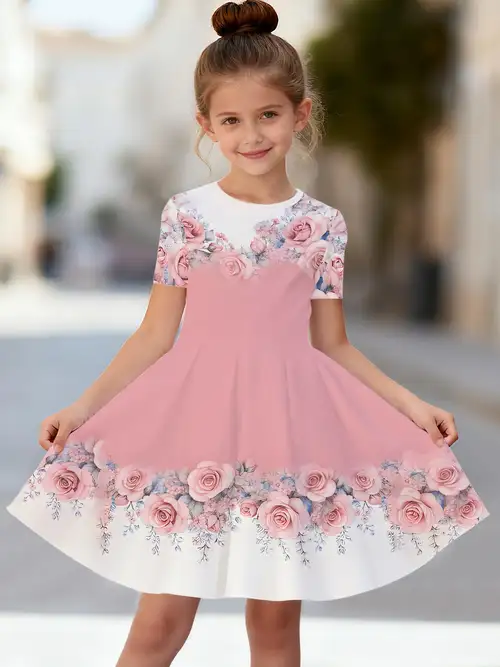 casual spring dresses for girls ZHUASHUM Girl Dress Cute Summer Casual Scoop Neck Short Sleeve Flowy Floral Print Plain Sundress ,10-12 Years