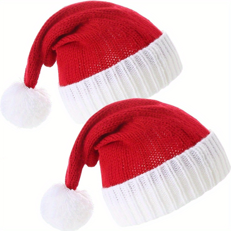 TEMU 2pcs Knitted Christmas Hats, Santa Claus Hats, Christmas Holiday Dress Hats, Warm Hats For Autumn And Winter, Suitable For Festivals, New Year