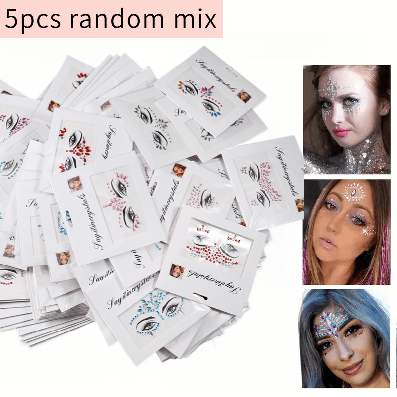 E-shop 5-teilige Make-up Blink-Gesichtsaufkleber, 3D Highlight Blink-Gesichtsaufkleber, Körper- Gesichts-Synthetik-Edelstein-Blinkaufkleber, geeignet