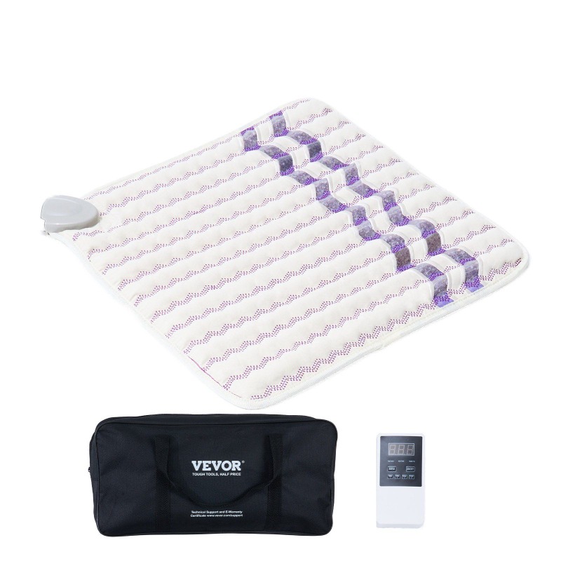   heating pad with amethyst gemstones negative ions portable heating mat for muscle relaxation   circulation and relaxation no battery needed white with purple accents heating pad for back muscle relaxation tool elegant design durable construction Product details 0