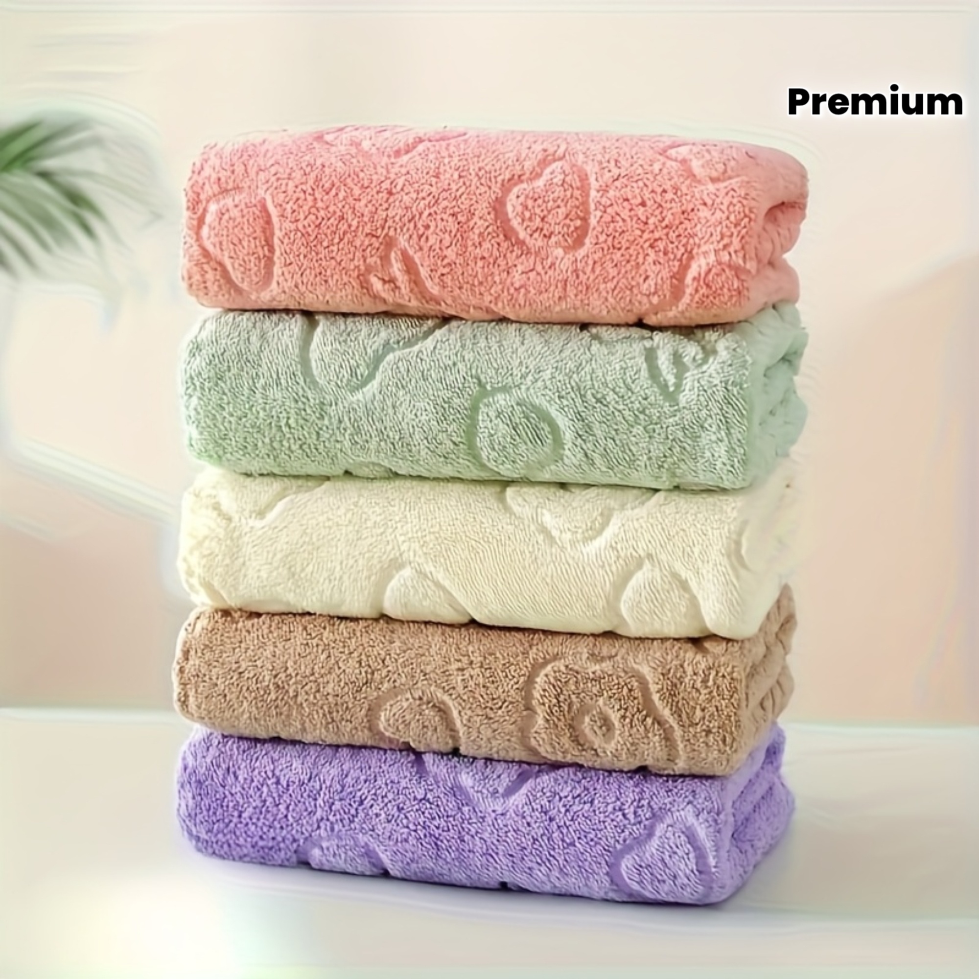 Juego de 5 Toallas con Diseño de Oso de Dibujos Animados y Flores en Relieve, 71.12x30.48cm, Hechas de Material Suave, Absorbente y de Secado Rápido. Toalla de Mano de Lujo, Adecuada para Hombres y Mujeres como Regalo Premium. Uso Doble para Baño, Sala de Estar y Dormitorio. Ideal para Autocaravanas