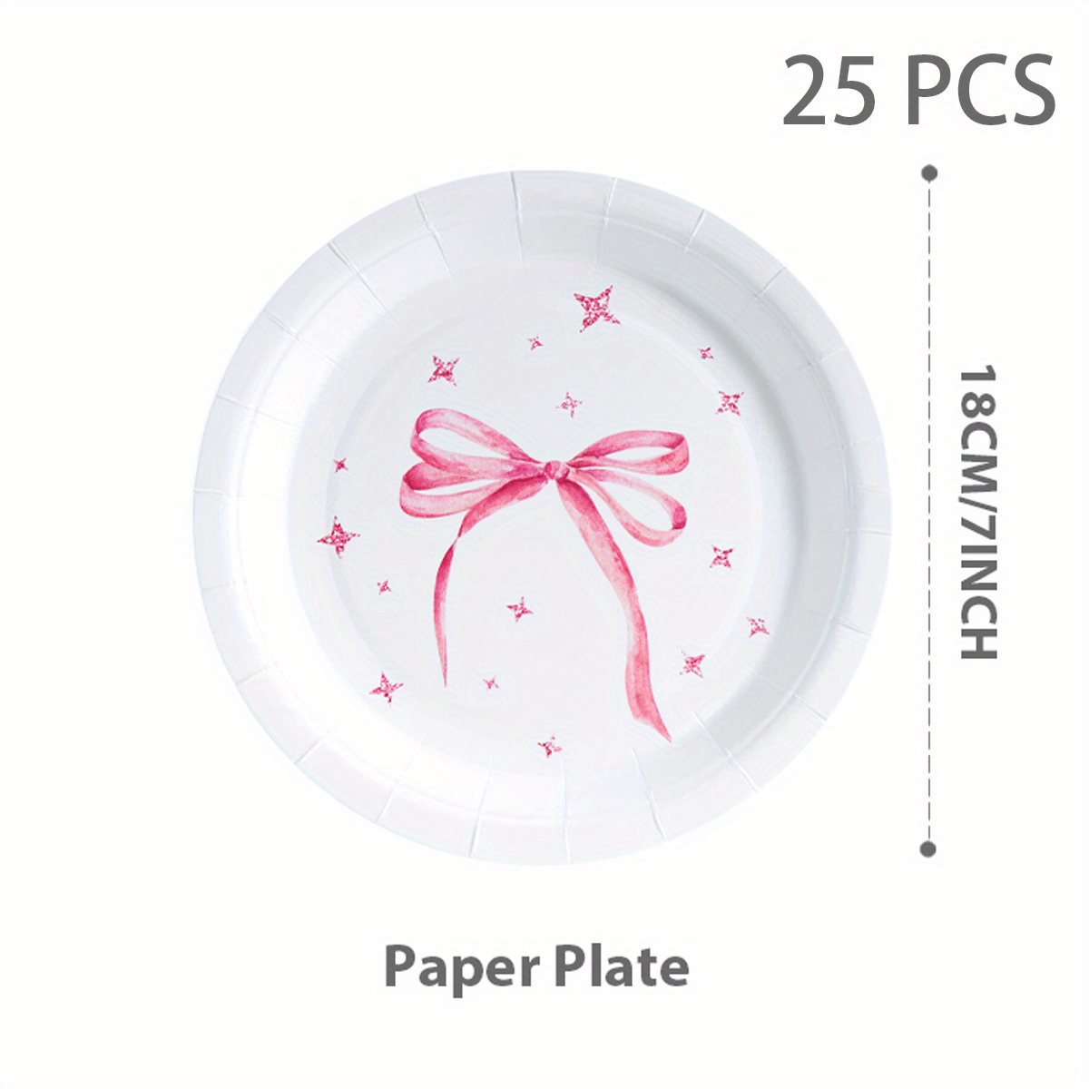 Image of White Background With Bow Birthday Disposable Plates, Napkins, And Cups, For Party Supplies Suitable For 25 Guests, Disposable Paper Plates For Parties, Family Picnics, And Gatherings