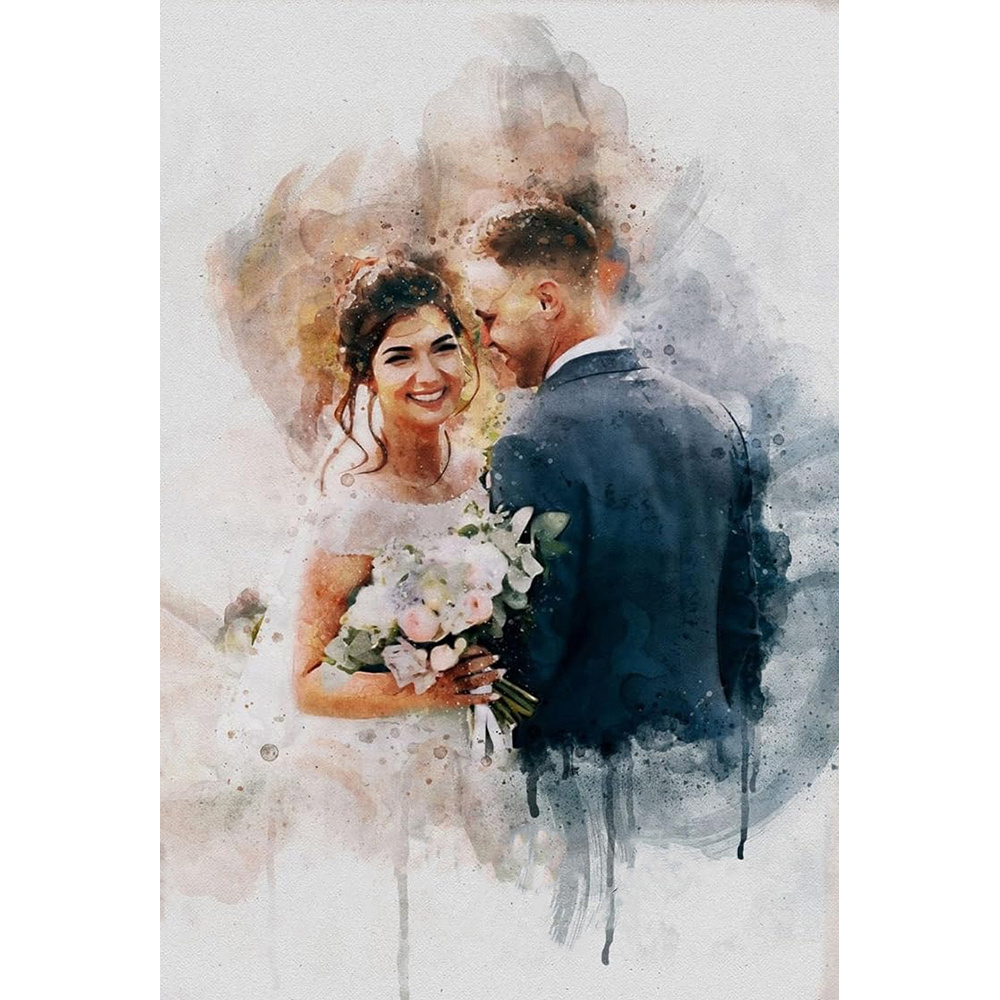 E-shop 2D Flach, 2D Flach, 1 Stück Aquarell Stück Porträt aus Foto, Freund Freundin Geschenke, Individuelles Hochzeitstagsgeschenk für Ehefrau Ehemann,