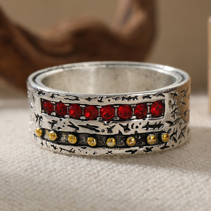 Vintage Distressed Wide Star Pattern Ring, Unique Gift