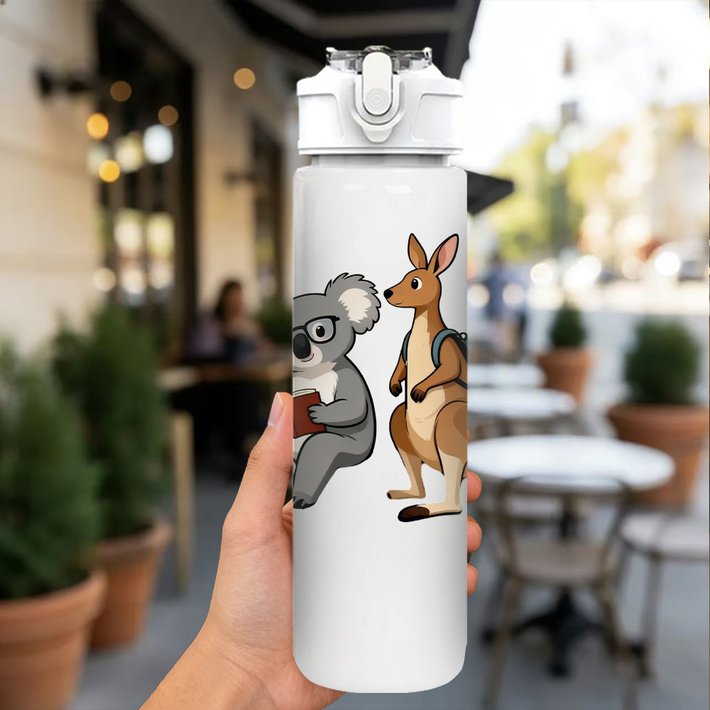 TEMU 1pc Koala And Kangaroo Water Bottle, 750ml/26oz Leak-proof Cup, Cute Interactive Scene, Bottle