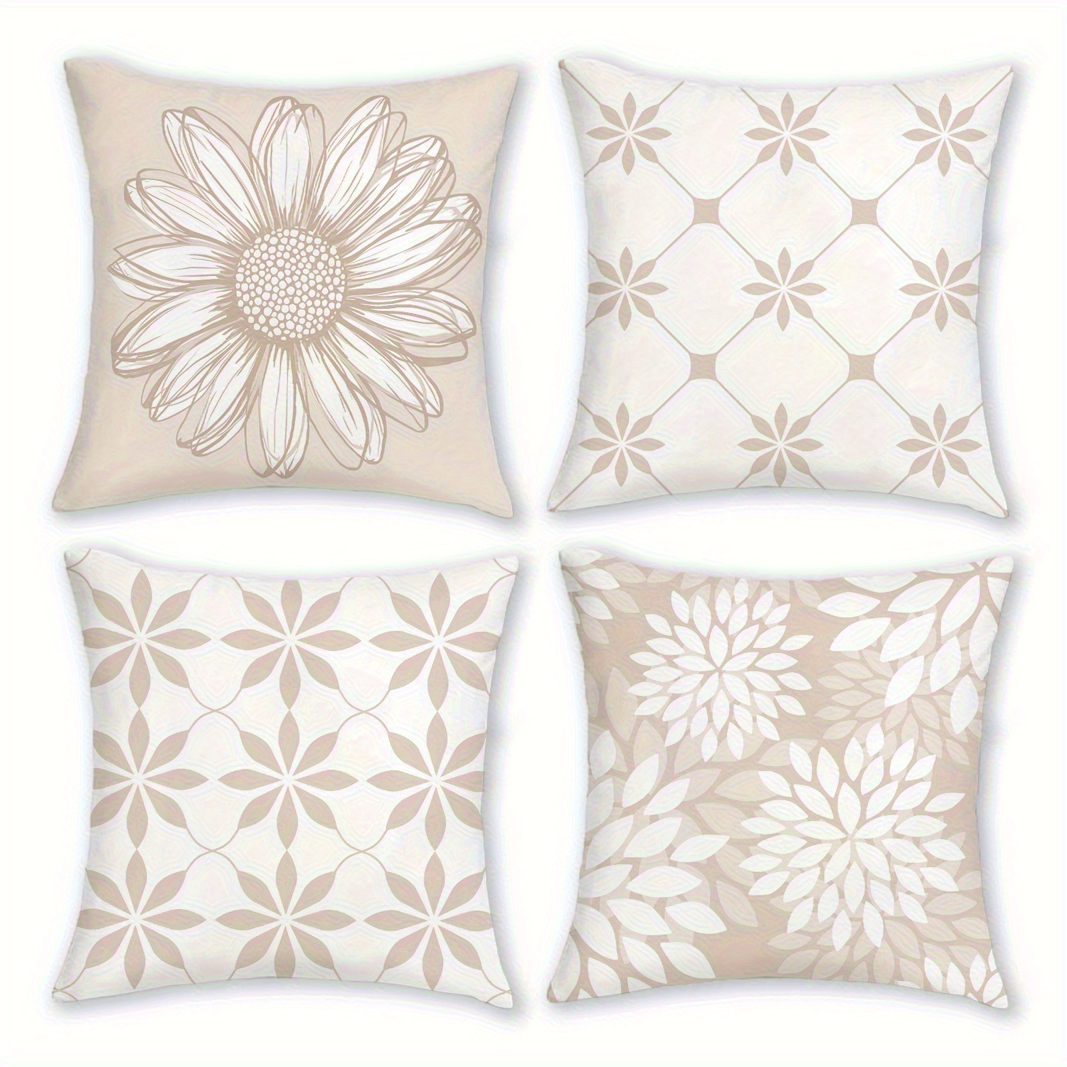 E-shop 4er-Set, Kissenbezüge im böhmischen Stil mit Blumendesign, dekorative Kissenhüllen mit Sonnenblumen- und abstraktem geometrischem Muster, weich