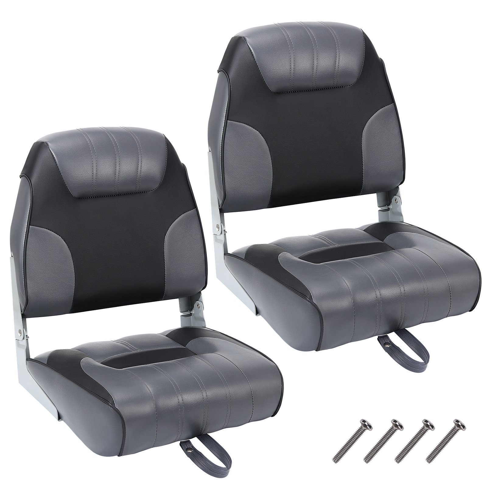 Waterproof 2-pack Folding Boat Seats - High Or Low Back Marine Chairs With Thick Sponge Padding, Pvc Leather And Stainless Steel Hinges - Space- Design For Fishing, Speedboats, , Jon Boats