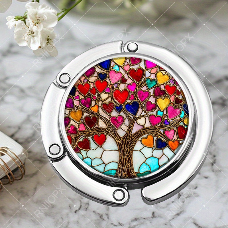 TEMU 1 gancio pieghevole in metallo portatile, unico e originale, con design a cuore, borse e come supporto da tavolo, come regalo per Halloween e il