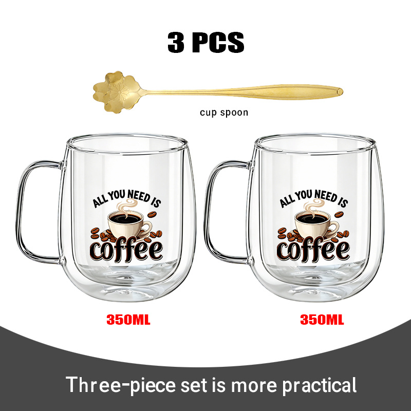 E-shop Dieses Set enthält drei Artikel: Zwei doppelwandige Borosilikatgläser und einen goldenen Löffel, für Kaffee, Fruchtholztee, Milch und andere