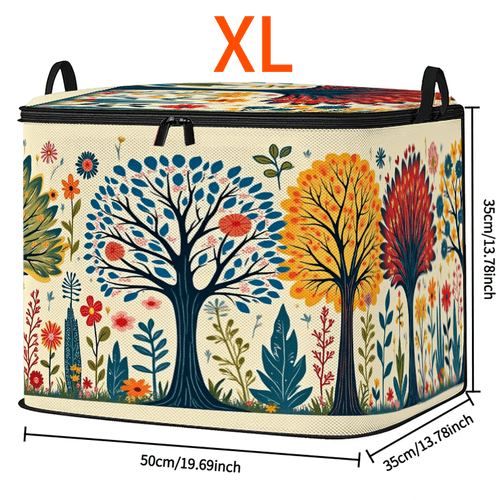 immagine dell'articolo organizzatore portaoggetti di capacità aggiornato, albero e fiori - contenitore per vestiti, coperte e cuscini per , sacca pieghevole per coperte e vestiti - organizer resistente in tessuto non tessuto, design con cerniera