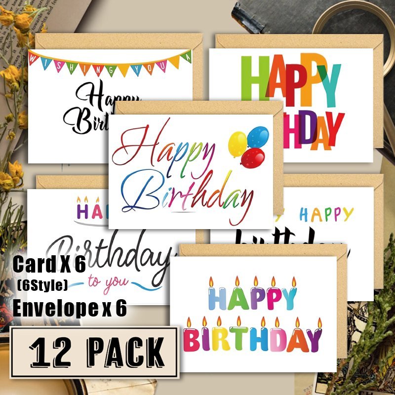 

12-pack Assorted Funny Birthday Greeting Cards With Envelopes, 6 , Bulk Set For , Paper Floor Mount Cards, No Power Supply Needed