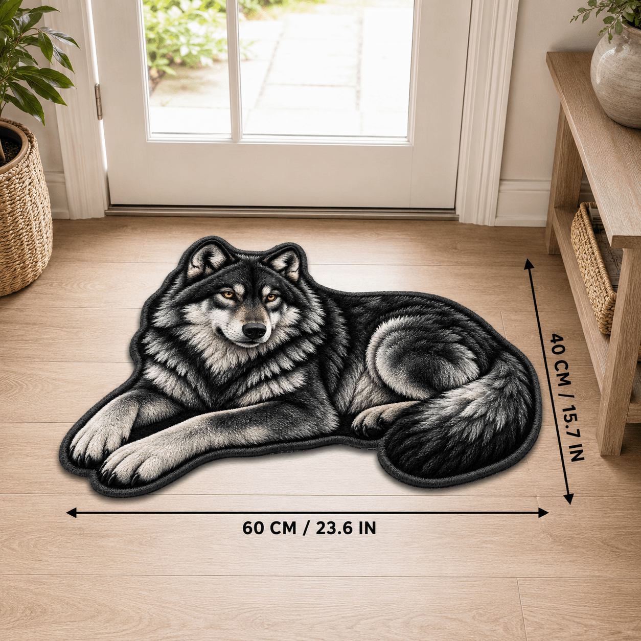 TEMU 1pc 2d Painting 850g/㎡ Velvet Carpet, Cool Black-gray Wolf Design Floor Mat, Suitable For Placement In Living Rooms, Bedrooms , And Bathrooms.