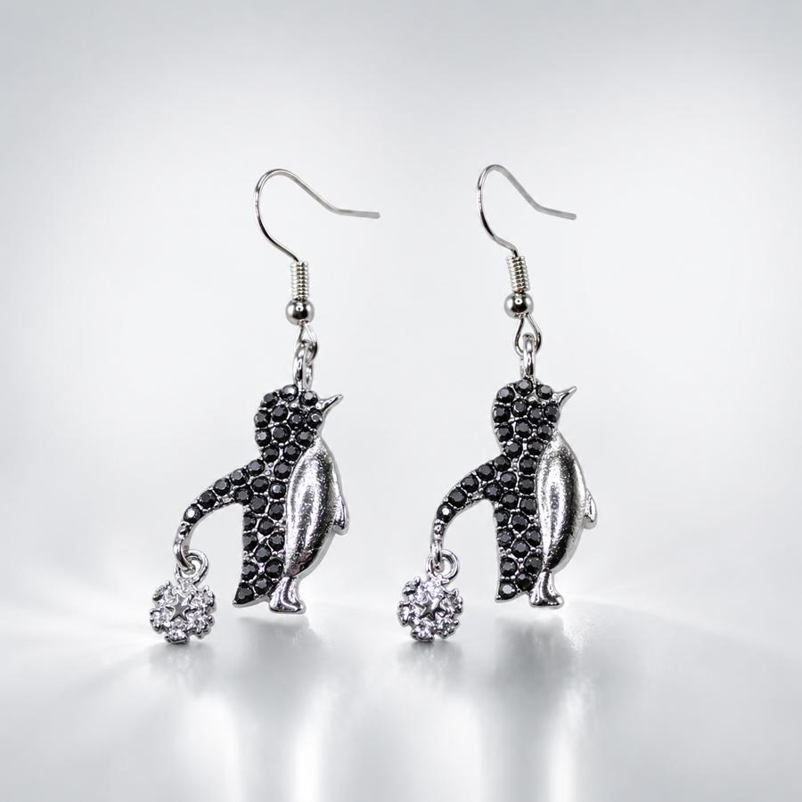 TEMU 1 Pair Fashion Cute Penguin Design Drop Earrings With Delicate Snowflake Charms, Perfect For Christmas, Halloween, Valentine's Day, Anniversary,