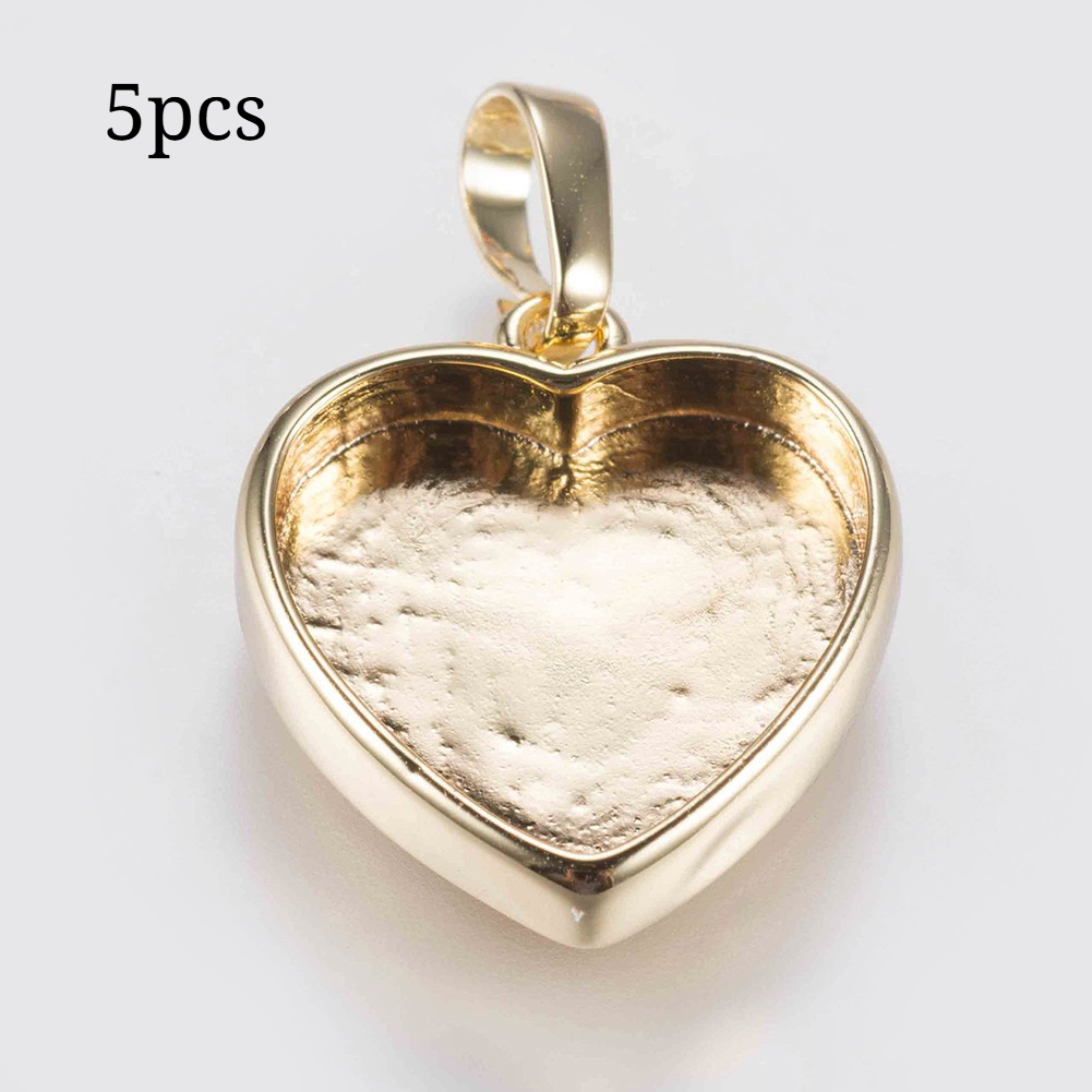 TEMU Set Of 5 Brass Pendant Settings With A , Heart-shaped, In Golden Color, Measuring 12x13mm, Suitable For Crafting Necklaces, Bracelets, And