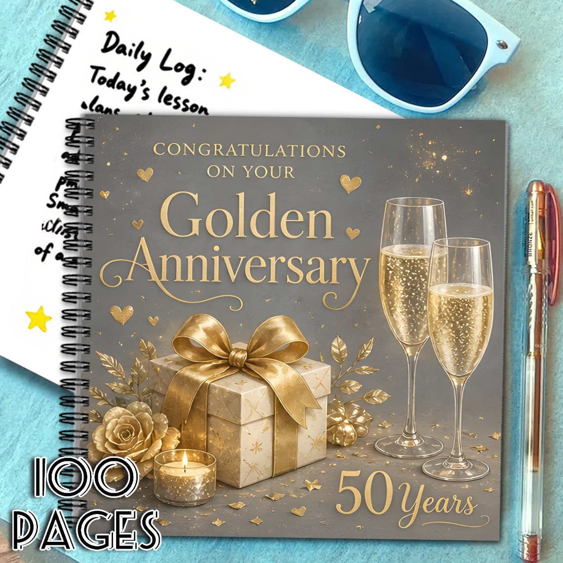 TEMU 1pc Golden Anniversary Guest Book, Message And Signature Book, Ideal Gift For , 50th Wedding Anniversary And Various Celebration Events