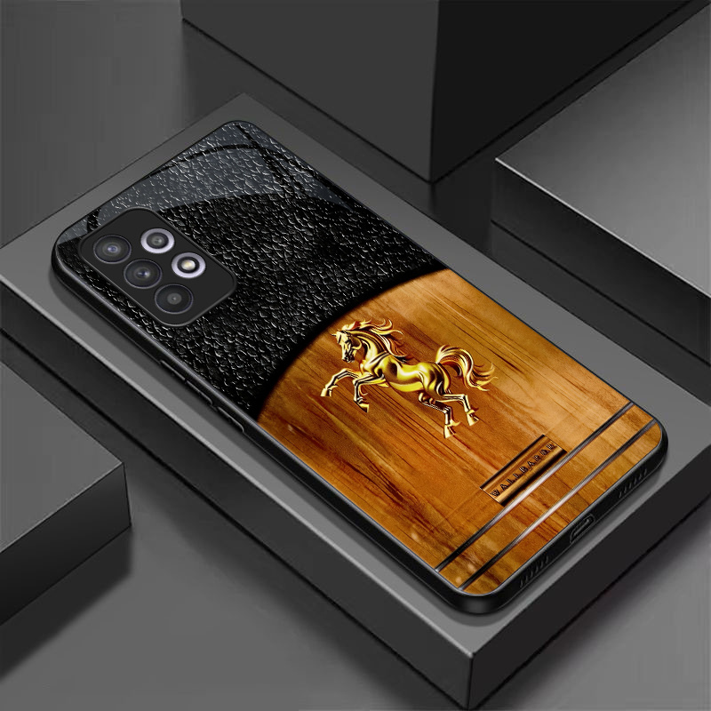 item picture phone case black leather background   logo pattern mobile phone case for samsung a03 a03 core a04 a04s a05 a05s a06 a07 a12 a12   a13 a14 a15 a16 a17 a23 a24 a32 a52 a72 m14 f14 4g hard case stylish design anti slip