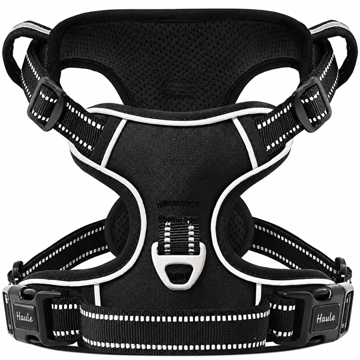 No-pull Dog Harness For Large Dogs With 2 Leash Clips, Adjustable Soft Padded Vest With Reflective Strips, Anti-slip Comfortable Pet Walking Harness - Black, Xl