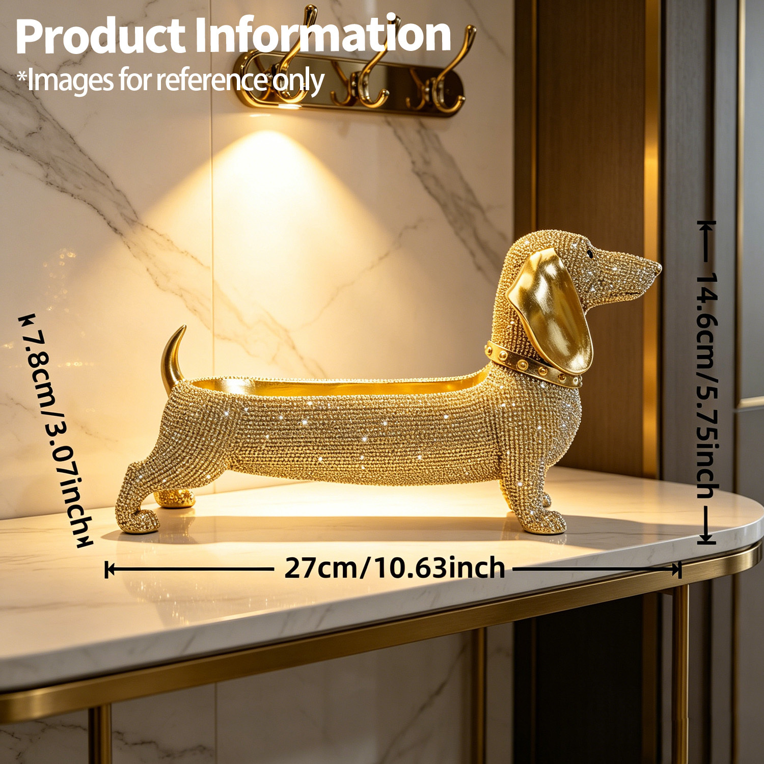 Image of 1pc Luxury Dachshund Dog Resin Storage Figurine, Rhinestone Beaded Animal Sculpture, Creative Tabletop Organizer, Modern Home Decor For Living Room, Bedroom, Entryway, Gift