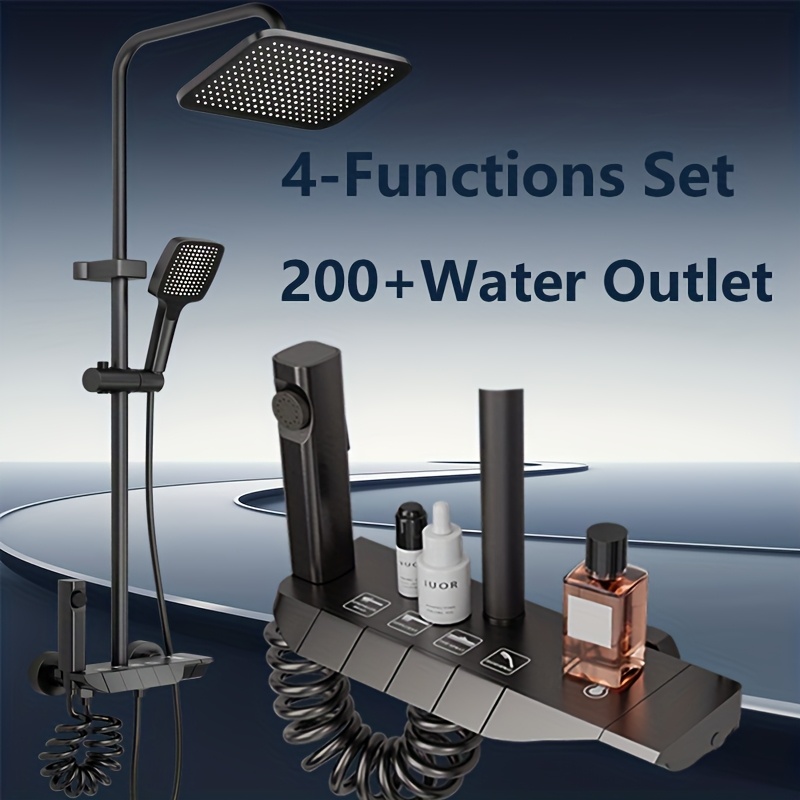 E-shop Opulentes 4-Wege Duschsystem mit Klaviertasten-Optik - Inklusive Handbrause, Duscharmatur, Rechteckige Dusche, Höhenverstellbar, als