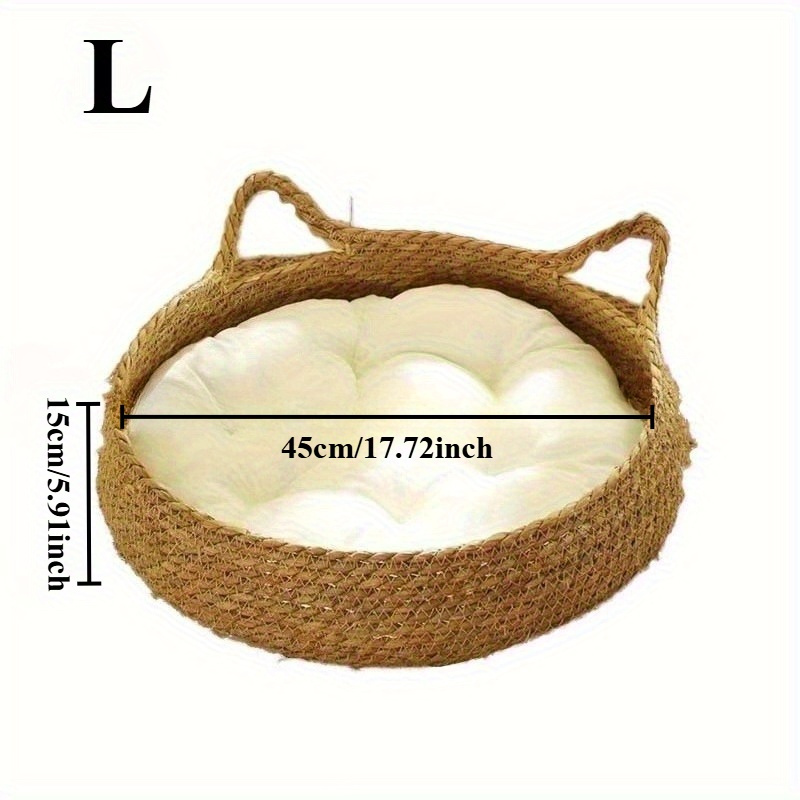 2pcs/set (cat Bed+mat) Rattan Woven Cat Bed Cat Bed With Soft Detachable Mat - Breathable Cat Woven Pet Bed, Comfortable Basket With Handle