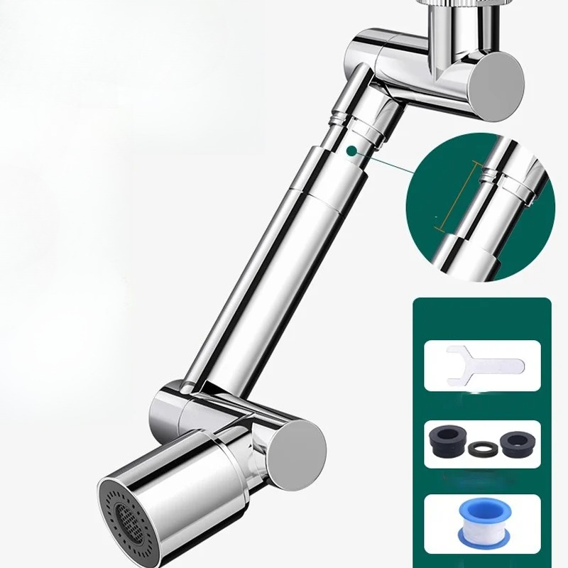 Image of Retractable 1440 Degree Swivel Robotic Arm Faucet Aerator, Universal Kitchen Sink Extender With 2 Water , Includes Installation Tools, Ptfe Tape And Gaskets