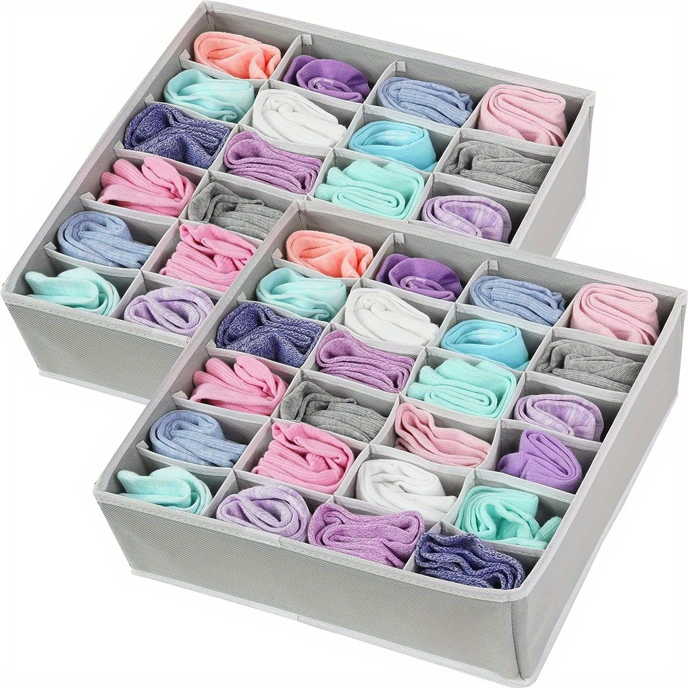 

Organisateur de tiroir à chaussettes pliable à 24 compartiments, boîte de rangement pour sous-vêtements en tissu non tissé, organisateur de placard pour chaussettes, cravates, ceintures -