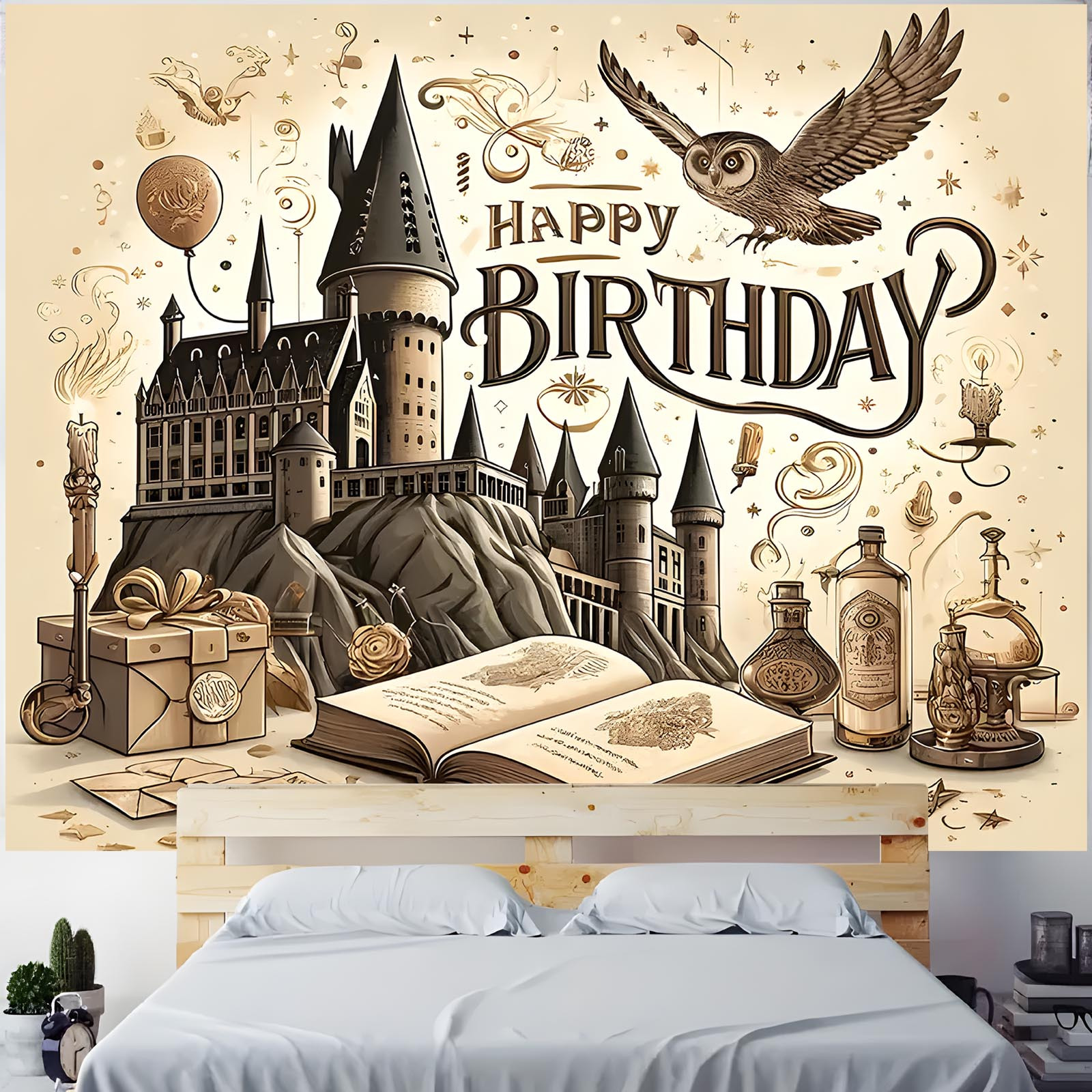 

1pc Wizard Birthday Backdrop Banner Backdrop Photo Wall Decoration For Photo Party Supplies, Photo Booth Poster Birthday Anniversary Party For Outdoor Indoor