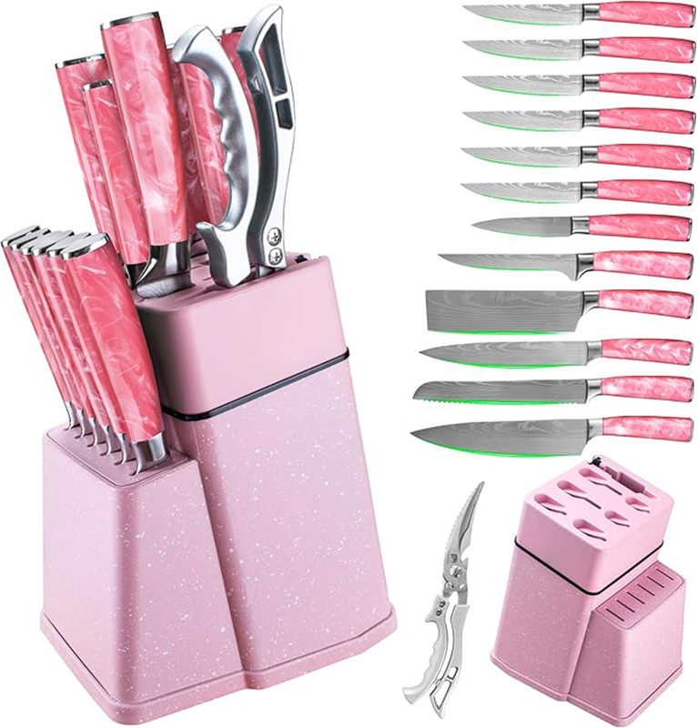 Perfect Gift| Professional 14pcs Chef's Knife Set with a Knife Block| Stainless Steel 15° Sharp Blade for Effortless Cutting; Ergonomic Non-slip Handle for Precise and Effortless Control