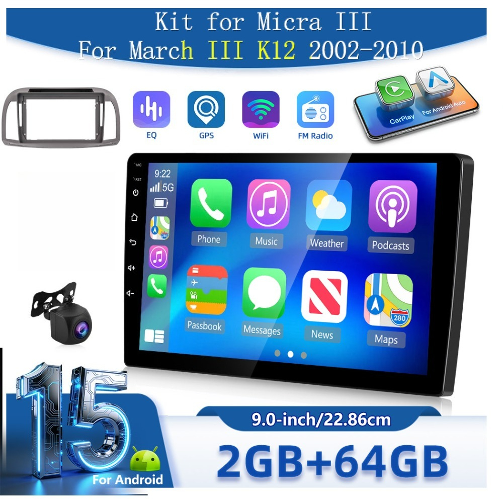 Car Radio For Iii/march Iii K12 2002-2010, [2g + 64g] Touchscreen Car Radio With And Car/wireless/wifi/wireless/eq/fm Rds Radio/backup Camera, Without Battery