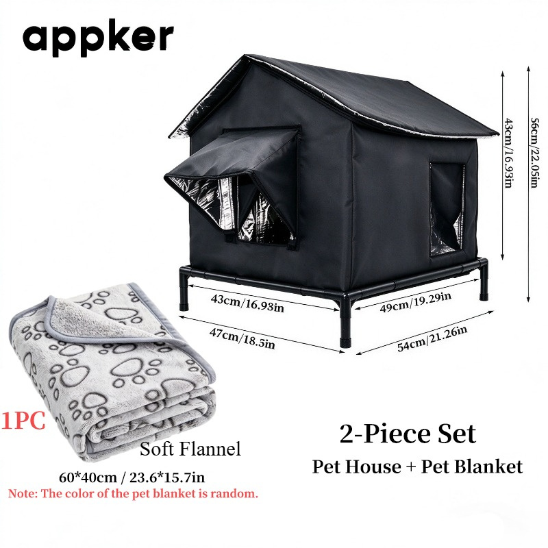 2pcs   large outdoor elevated cat house with soft blanket weatherproof oxford cloth pet shelter suitable for winter thermal draft blocking   assembly style suitable for small dogs cats   cat shelter