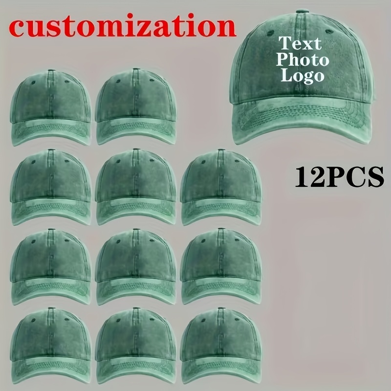 TEMU 12pcs Custom Logo Washed Soft Top Baseball Caps - Premium Adjustable Snapback Hats, Lightweight And Breathable Design, Suitable For Daily Casual