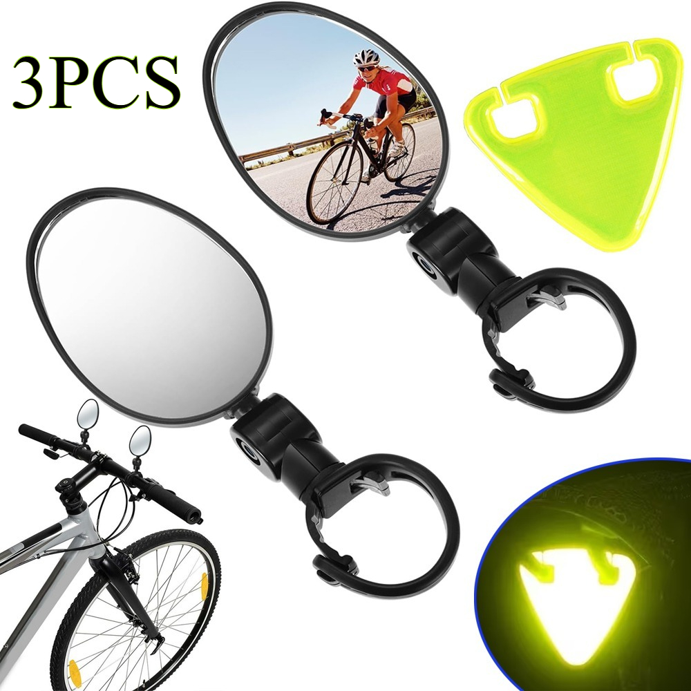 TEMU 3pcs Bicycle Mirror Set, 2 Adjustable 360° Rearview Mirrors + 1 Triangular Reflective Sticker, Enhances Riding Safety, , Suitable For